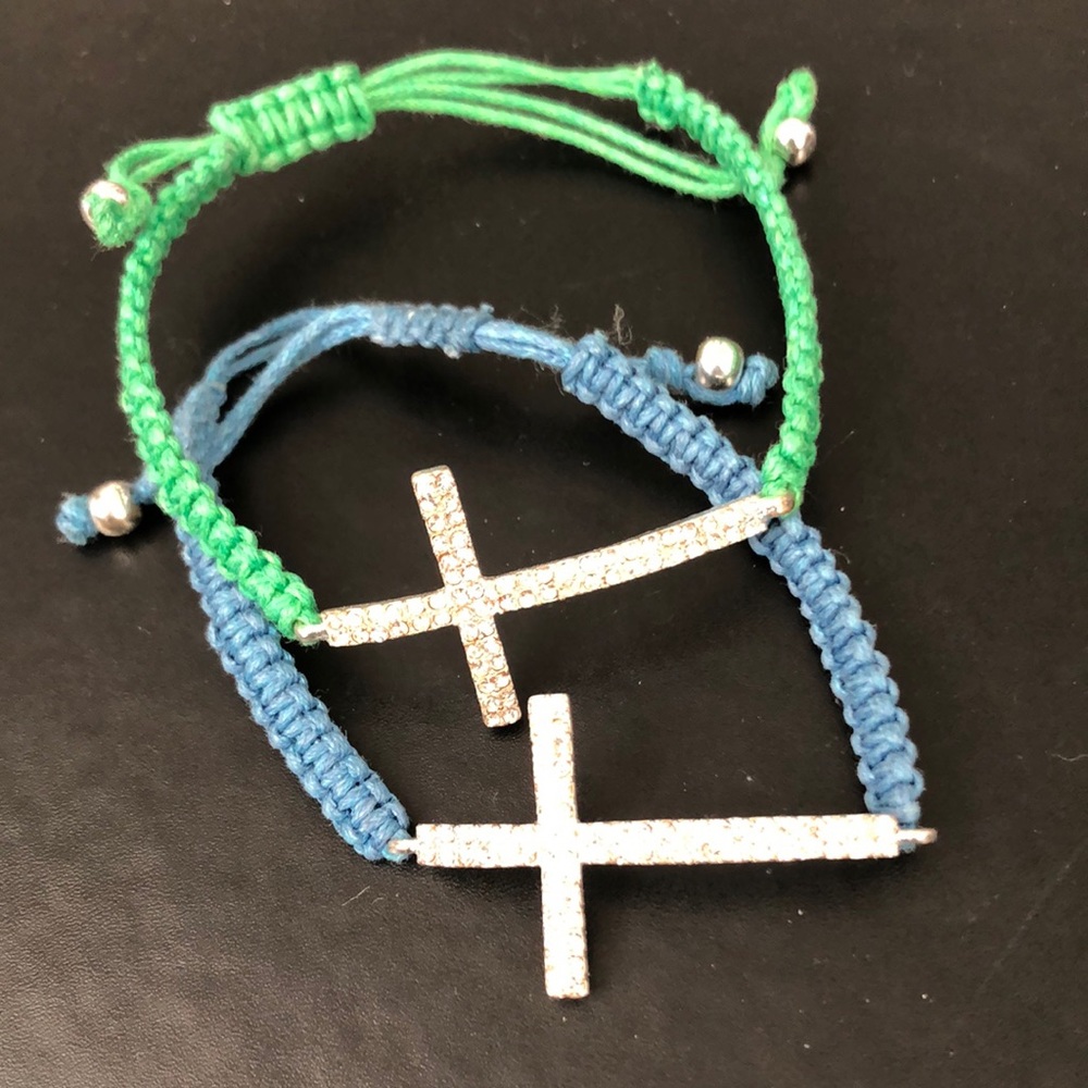 Blue & Green Rhinestone Cross Adjustable Bracelet